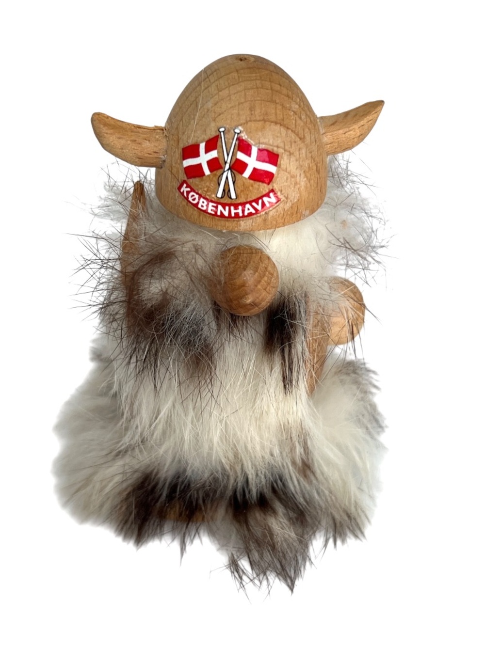 Denmark MCM Vintage Viking Figure Small Wood and Fur 3 1/2" tall